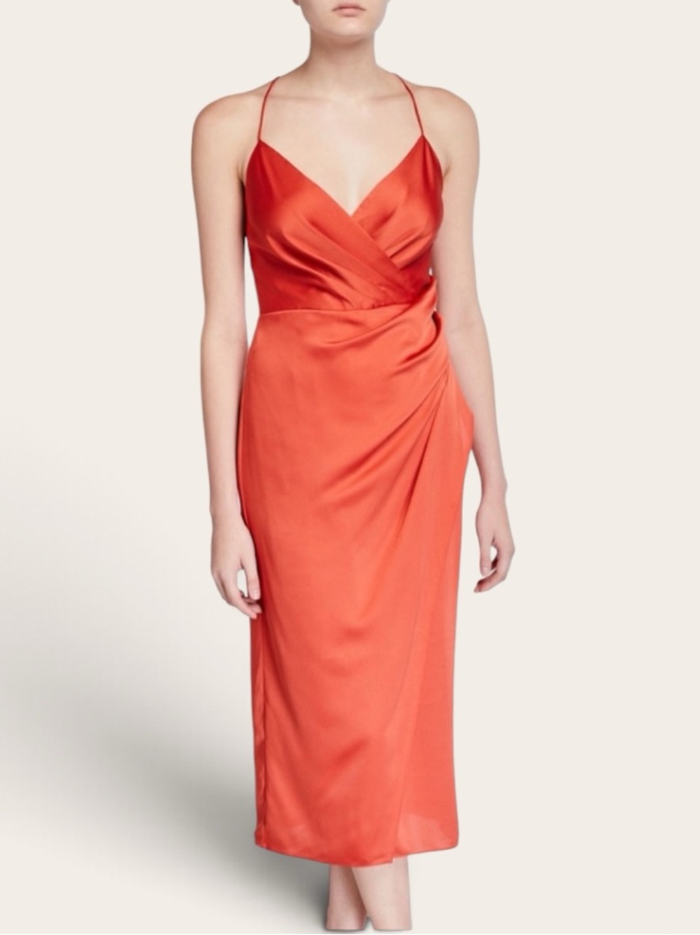 Jay Godfrey Prime Asymmetric Spaghetti Strap Satin Wrap Dress | Size 4